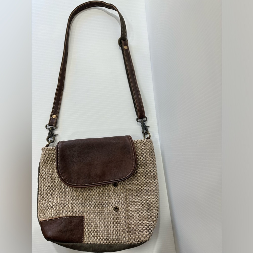 Myra Bag Rug Leather and Canvas Crossbody Shoulder Bag EUC - Picture 4 of 10